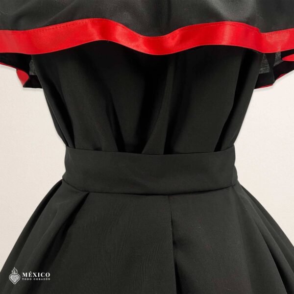Black Handmade Mexican Dress Set – Red Ribbon Skirt & Blouse Traditional