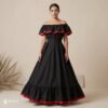 Black Handmade Mexican Dress Set – Red Ribbon Skirt & Blouse Traditional