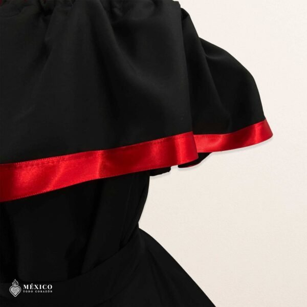 Black Handmade Mexican Dress Set – Red Ribbon Skirt & Blouse Traditional