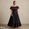 Black Handmade Mexican Dress Set – Red Ribbon Skirt & Blouse Traditional