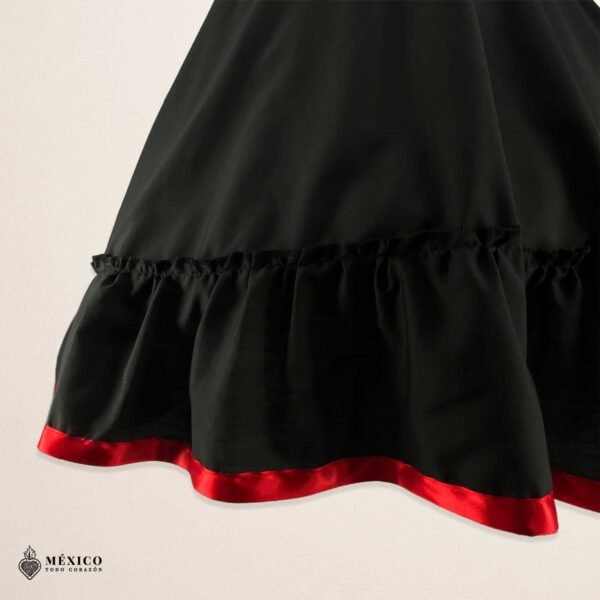 Black Handmade Mexican Dress Set – Red Ribbon Skirt & Blouse Traditional