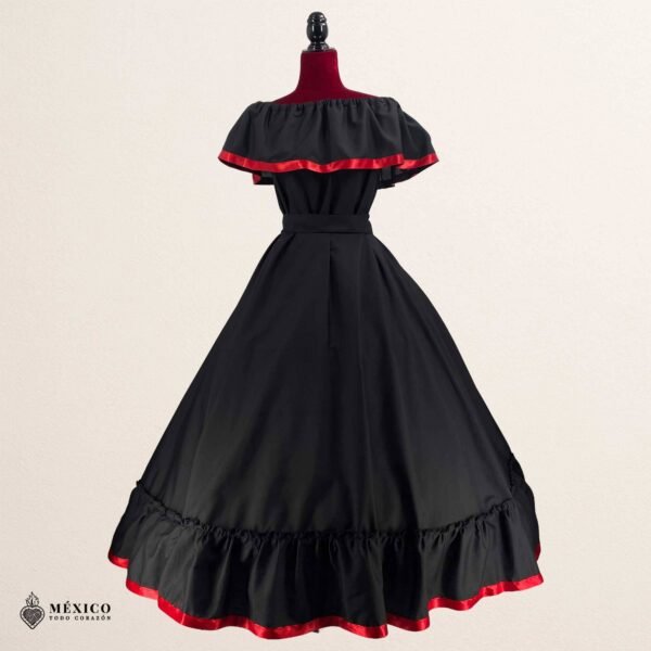 Black Handmade Mexican Dress Set – Red Ribbon Skirt & Blouse Traditional