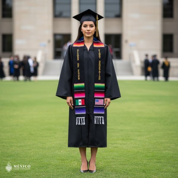 Mexican Graduation Stole Class of 2026 & First Generation Mexican and USA Flags