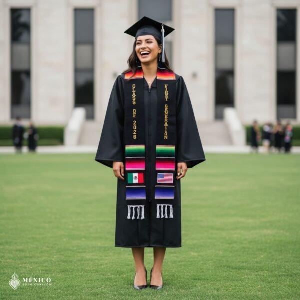 Mexican Graduation Stole Class of 2026 & First Generation Mexican and USA Flags