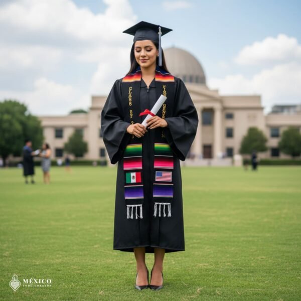 Mexican Graduation Stole Class of 2026 & First Generation Mexican and USA Flags