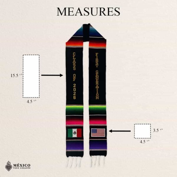 Mexican Graduation Stole Class of 2026 & First Generation Mexican and USA Flags