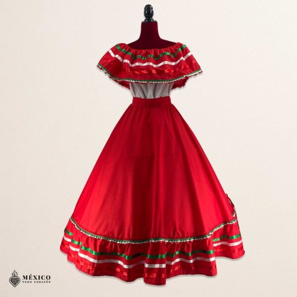 Red Handmade Mexican Dress Set – Tricolor Ribbon Skirt & Blouse Traditional