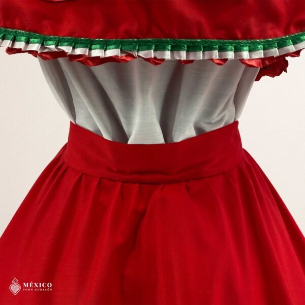 Red Handmade Mexican Dress Set – Tricolor Ribbon Skirt & Blouse Traditional