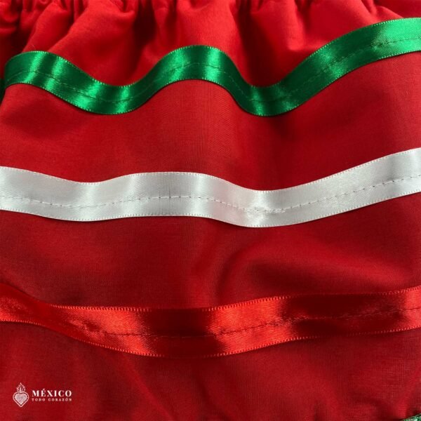 Red Handmade Mexican Dress Set – Tricolor Ribbon Skirt & Blouse Traditional