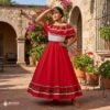 Red Handmade Mexican Dress Set – Tricolor Ribbon Skirt & Blouse Traditional