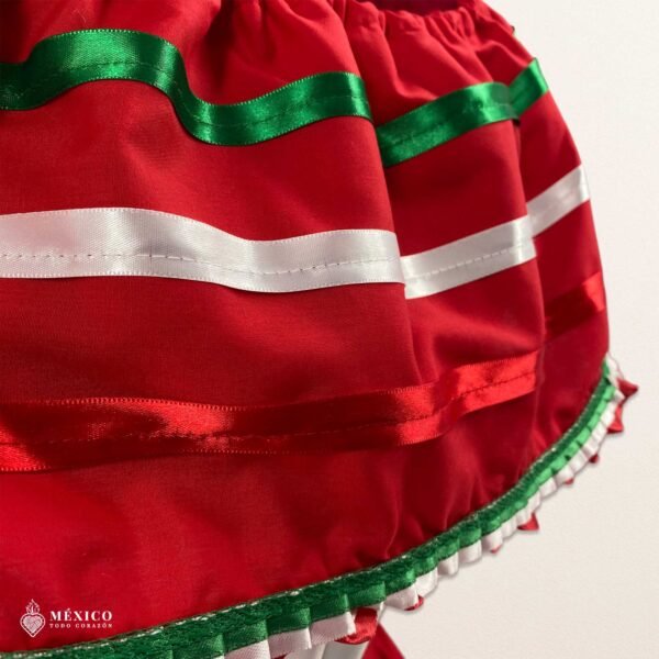 Red Handmade Mexican Dress Set – Tricolor Ribbon Skirt & Blouse Traditional