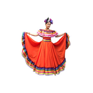 Handmade Traditional Jalisco Mexican Orange Dress