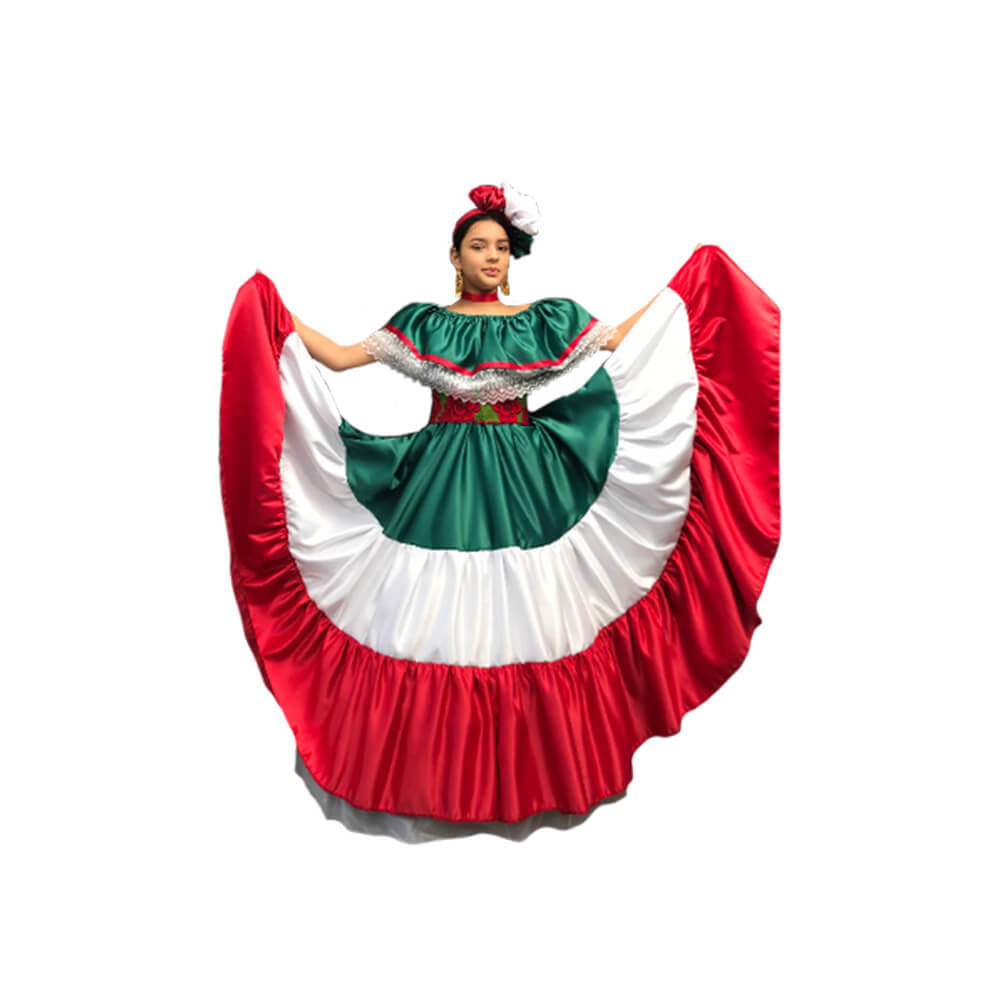 Traditional Mexican Tricolor Dress Handmade Double skirt