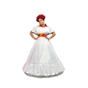Traditional Mexican White Dress Handmade Frida Kahlo Style