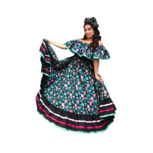 Traditional Mexican Floral Dress Handmade Frida Kahlo Style
