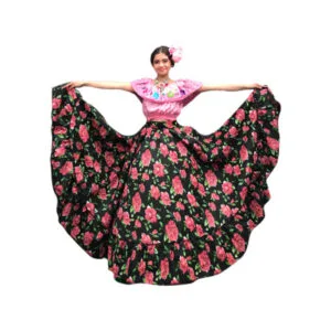 Traditional Mexican Pink Floral Skirt Handmade Frida Kahlo Style