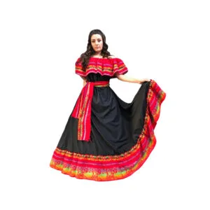 Traditional Mexican Black and Red Dress Handmade Frida Kahlo Style