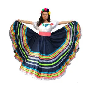 Traditional Blue Mexican Folkloric Navy Handmade Skirt