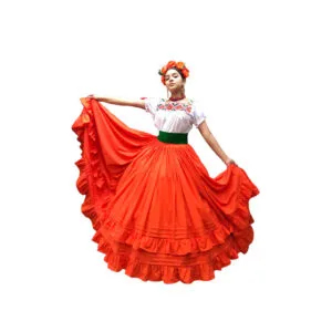Traditional Orange Mexican Handmade Skirt Frida Kahlo Style