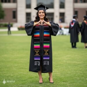 Black Mexican Graduation Stole – Embroidered Class of 2026