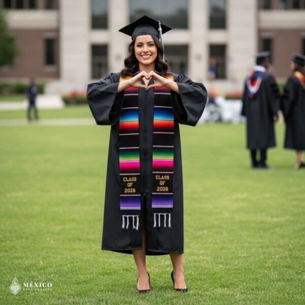 Black Mexican Graduation Stole – Embroidered Class of 2026