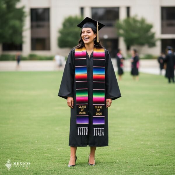 Black Mexican Graduation Stole – Embroidered Class of 2026