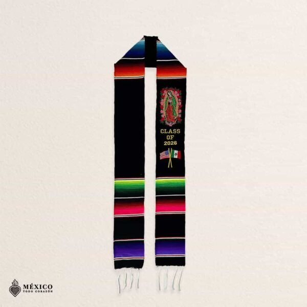 Custom Mexican Graduation Stole - Virgin of Guadalupe and Flags