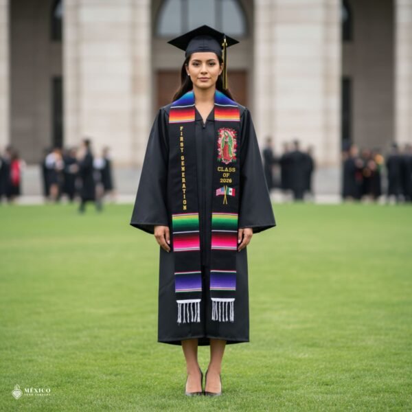 Custom Mexican Graduation Stole - Virgin of Guadalupe and Flags