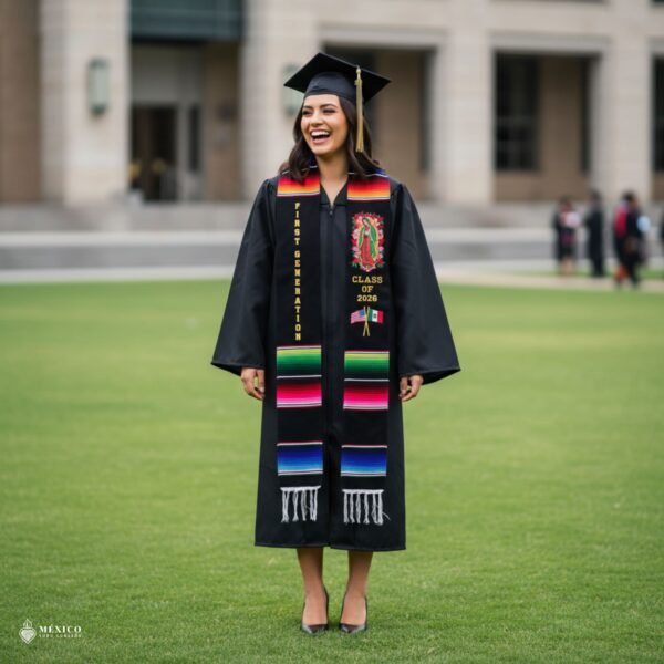 Custom Mexican Graduation Stole - Virgin of Guadalupe and Flags
