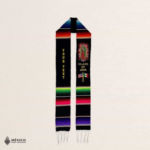 Custom Mexican Graduation Stole - Virgin of Guadalupe and Flags