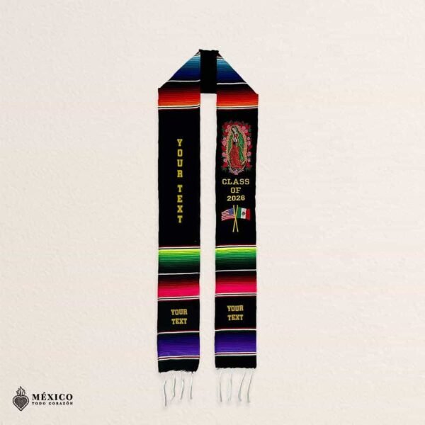 Custom Mexican Graduation Stole - Virgin of Guadalupe and Flags