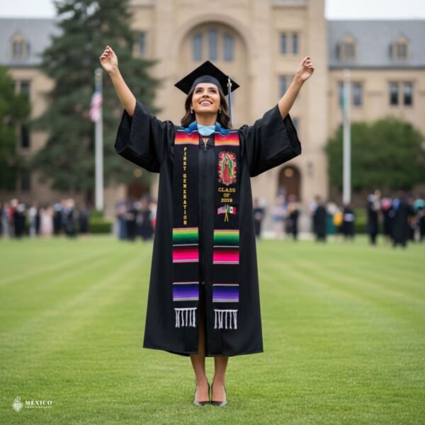 Custom Mexican Graduation Stole - Virgin of Guadalupe and Flags