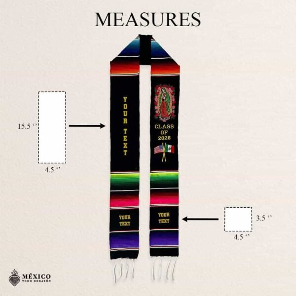 Custom Mexican Graduation Stole - Virgin of Guadalupe and Flags