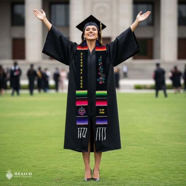 Personalized Floral Graduation Stole - Add Embroidered Text