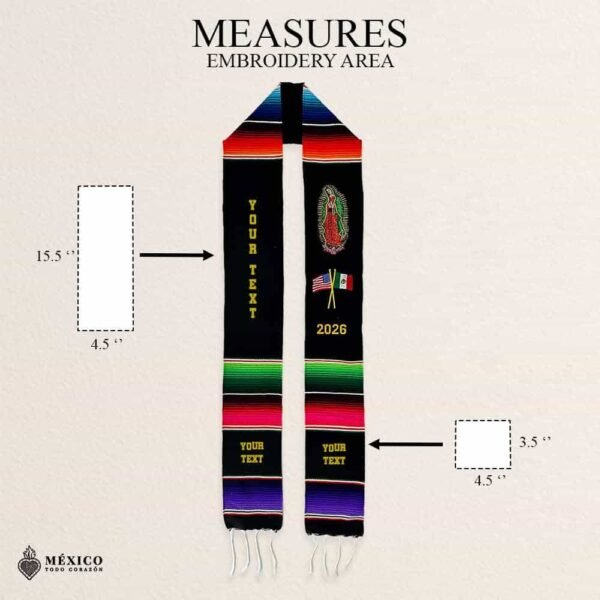 Personalized Mexican Sarape Graduation Stole - Virgen de Guadalupe With Flags