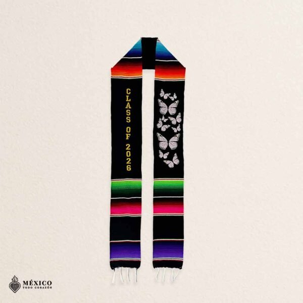 Personalized Mexican Graduation Stole- Class of 2026 And Pink Butterfly