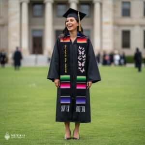 Personalized Mexican Graduation Stole- Class of 2026 And Pink Butterfly