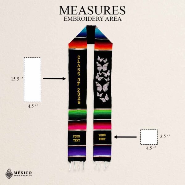 Personalized Mexican Graduation Stole- Class of 2026 And Pink Butterfly