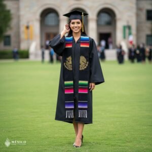 Personalized Mexican Sarape Graduation Stole - Gold Mexican Eagle