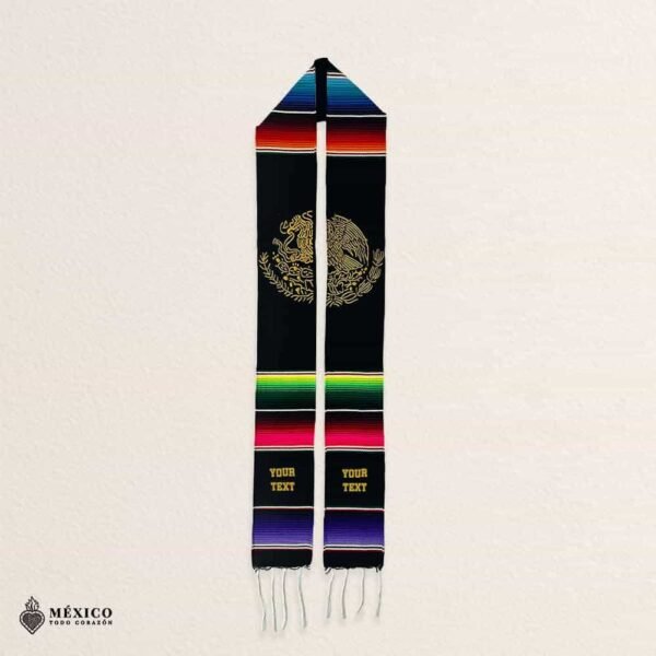 Personalized Mexican Sarape Graduation Stole - Gold Mexican Eagle