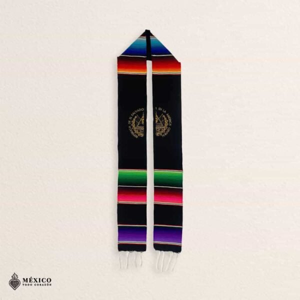 El Salvador Graduation Stole | Black Sarape Sash with Gold Symbol