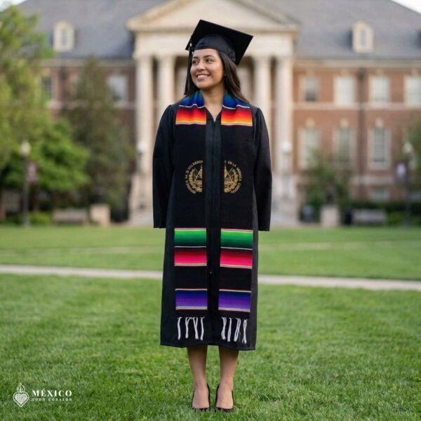 El Salvador Graduation Stole | Black Sarape Sash with Gold Symbol