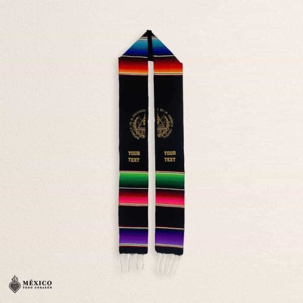 El Salvador Graduation Stole | Black Sarape Sash with Gold Symbol