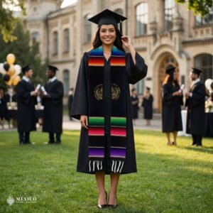 El Salvador Graduation Stole | Black Sarape Sash with Gold Symbol