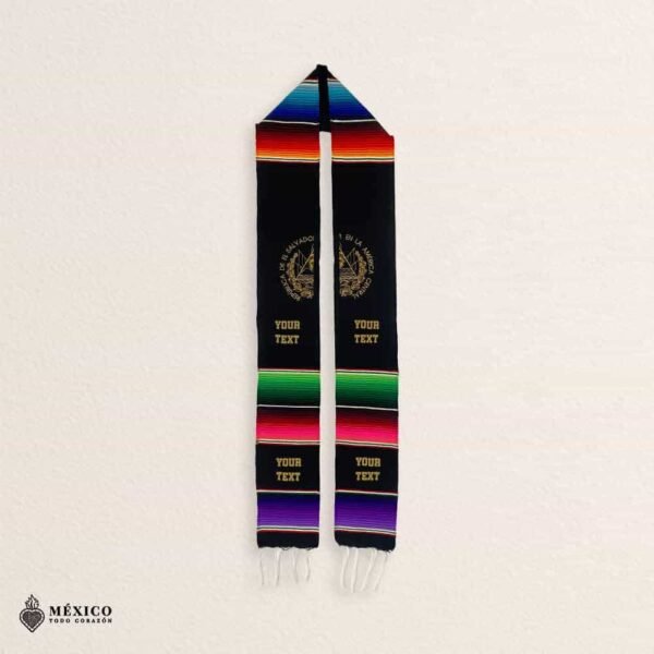 El Salvador Graduation Stole | Black Sarape Sash with Gold Symbol