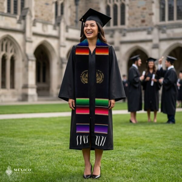 El Salvador Graduation Stole | Black Sarape Sash with Gold Symbol