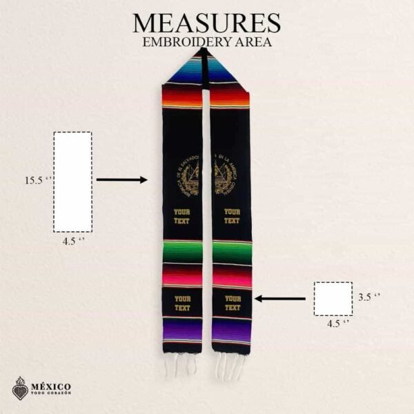 El Salvador Graduation Stole | Black Sarape Sash with Gold Symbol