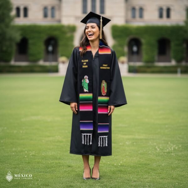 Custom Mexican Graduation Stole: Sarape, Virgen De Guadalupe & San Judas Embroidered