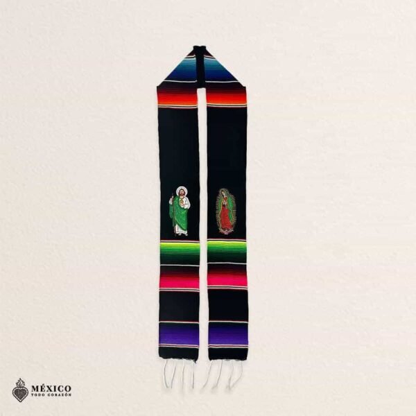 Custom Mexican Graduation Stole: Sarape, Virgen De Guadalupe & San Judas Embroidered