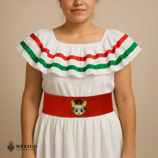 Handcrafted Frida Kahlo Embroidered Mexican Waist Belt – Premium Orange Faja | México Todo Corazón